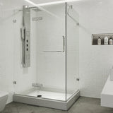 VIGO Monteray 32.375 W x 79.25 H Frameless Hinged Shower Enclosure in Chrome with shower base and handle VG6011CHCL48WL