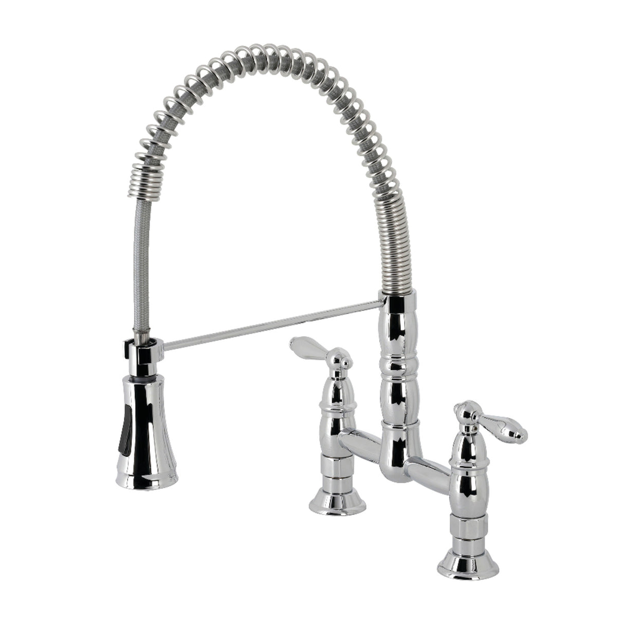 Gourmetier GS1271AL Heritage Two-Handle Deck-Mount Pull-Down Sprayer Kitchen Faucet, Polished Chrome