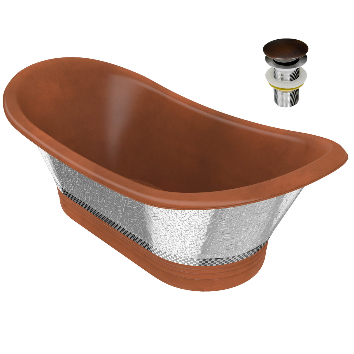 ANZZI BT-003 Theodosius 68 in. Handmade Copper Double Slipper Flatbottom Non-Whirlpool Bathtub in Polished Antique Copper