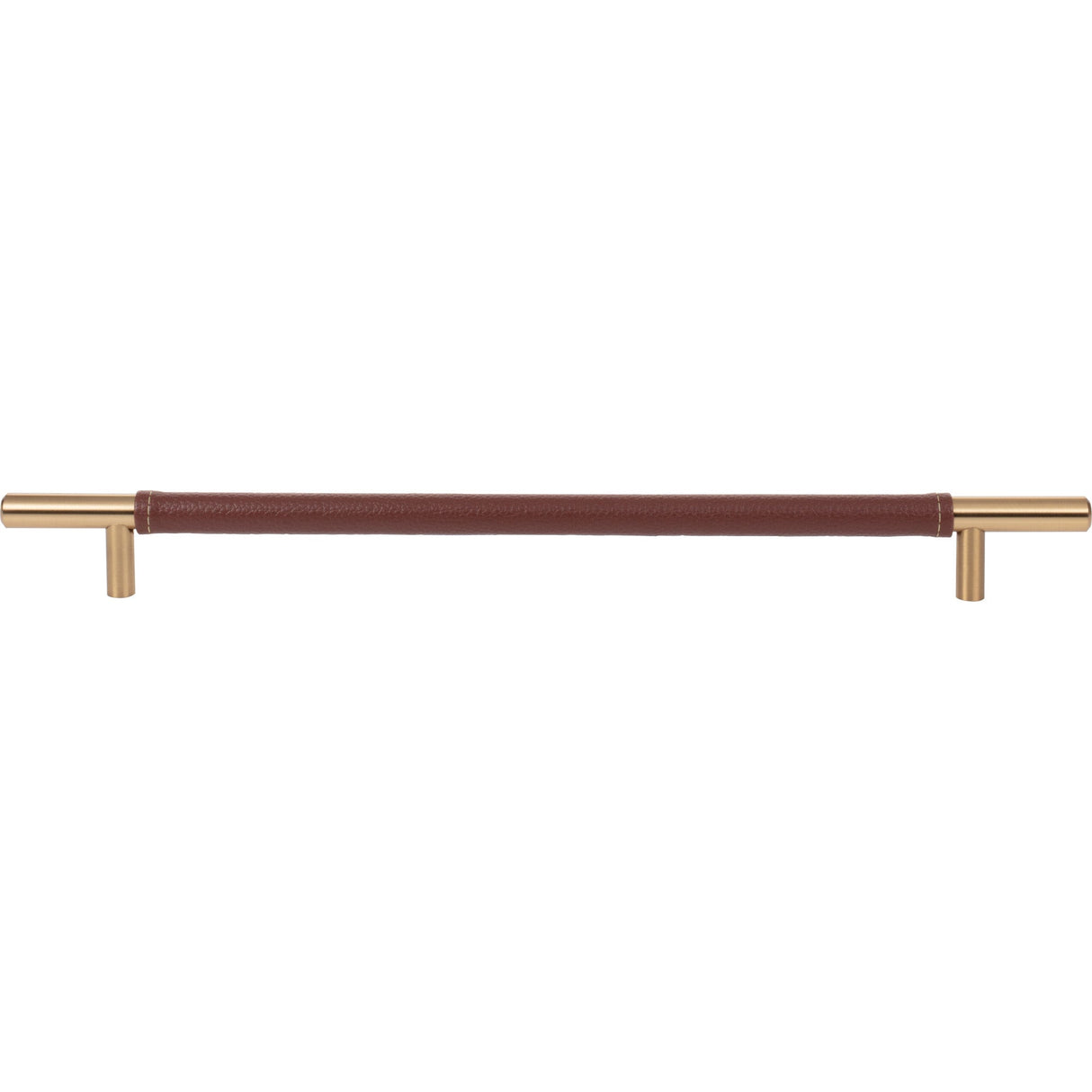 Atlas Homewares Zanzibar Brown Leather Pull 11 5/16 Inch (c-c) Warm Brass