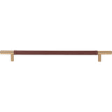 Atlas Homewares Zanzibar Brown Leather Pull 11 5/16 Inch (c-c) Warm Brass