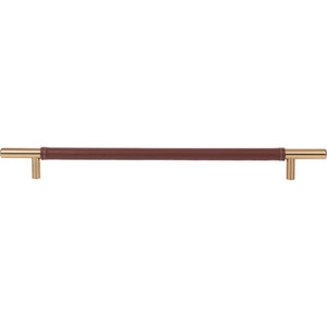 Atlas Homewares Zanzibar Brown Leather Pull 11 5/16 Inch (c-c) Warm Brass