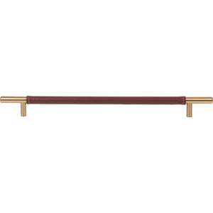 Atlas Homewares Zanzibar Brown Leather Pull 11 5/16 Inch (c-c) Warm Brass