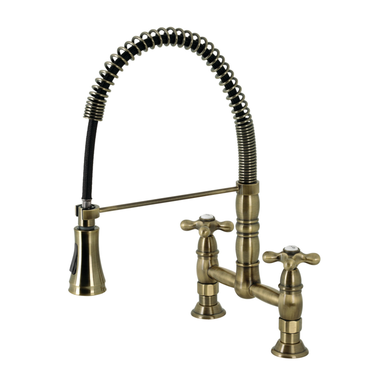 Gourmetier GS1273AX Heritage Two-Handle Deck-Mount Pull-Down Sprayer Kitchen Faucet, Antique Brass