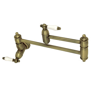 Kingston Brass KS3103PL Restoration Wall Mount Pot Filler Kitchen Faucet, Antique Brass
