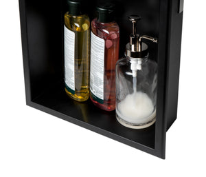 ALFI brand 12 x 24 Black Matte Stainless Steel Vertical Double Shelf Bath Shower Niche