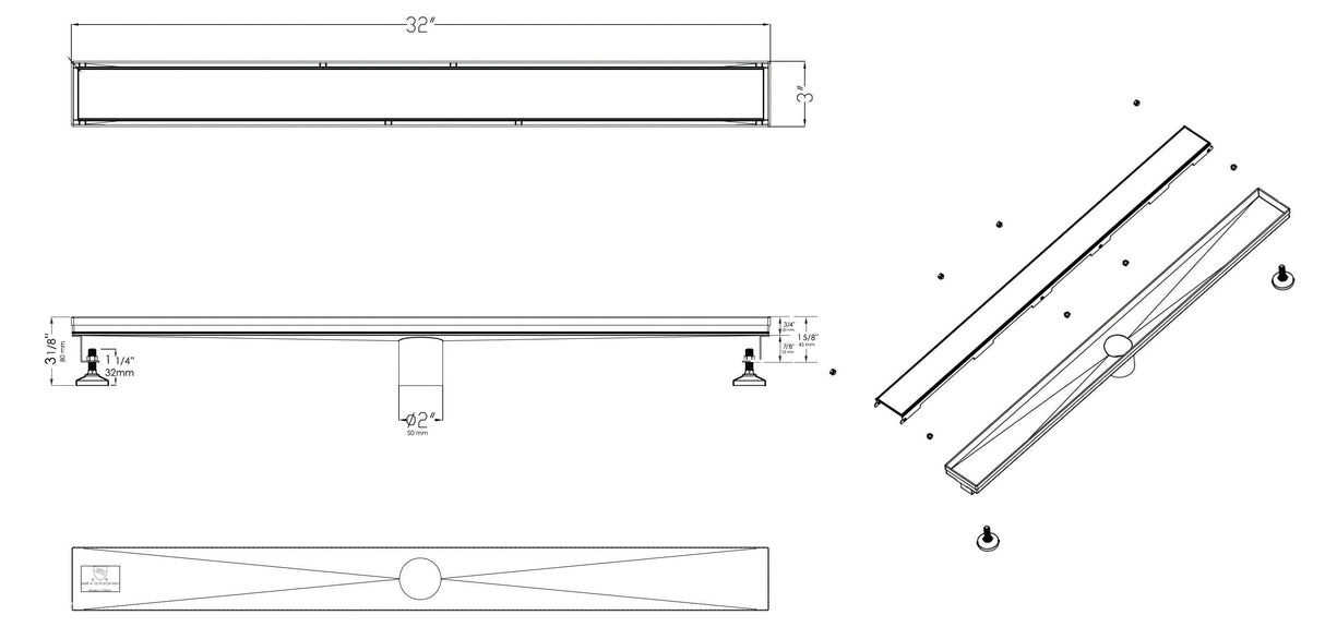 ALFI brand 36" Black Matte Stainless Steel Linear Shower Drain with Solid Cover