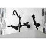 Kingston Brass KS1260PKLBS Duchess Wall Mount Bridge Kitchen Faucet with Brass Sprayer, Matte Black
