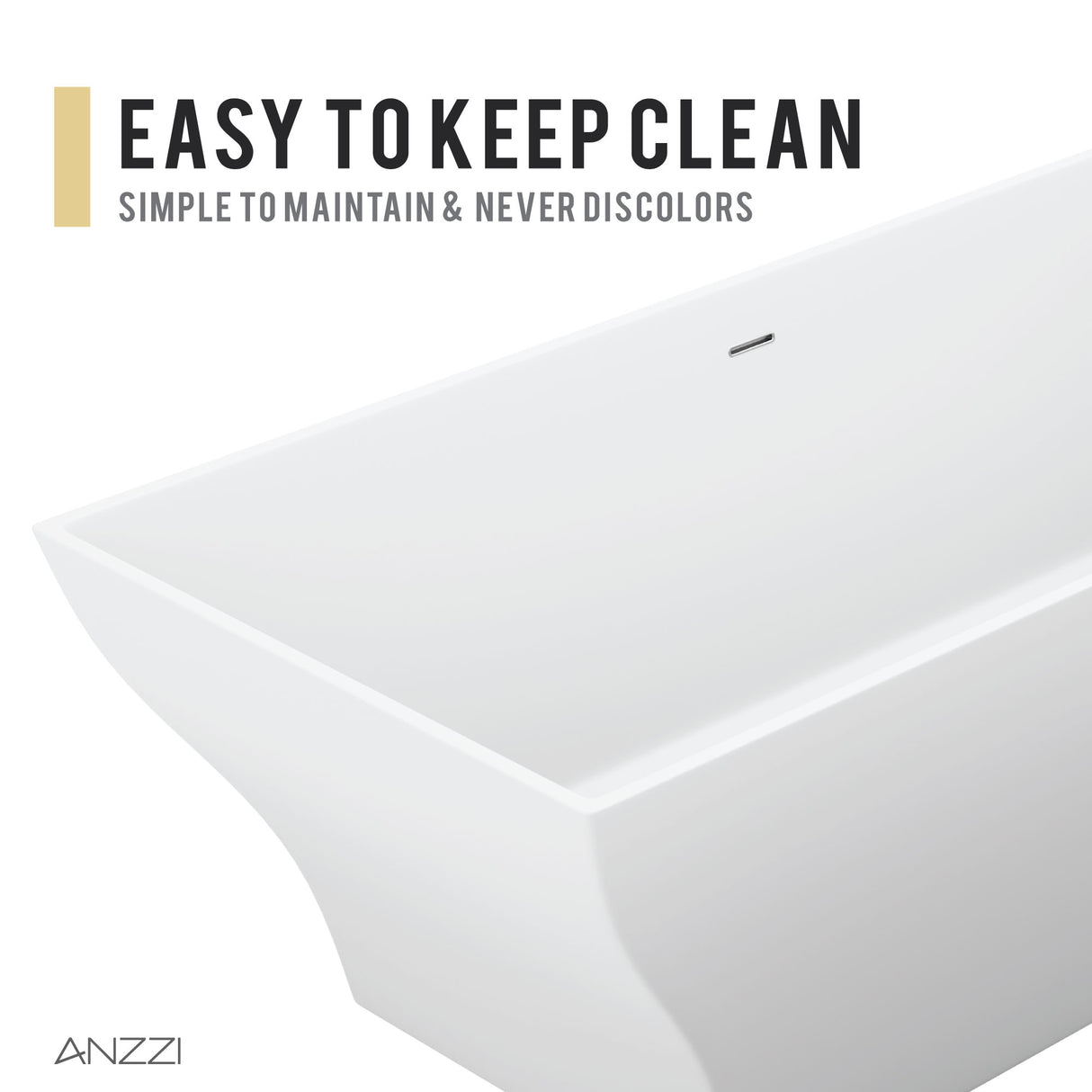 ANZZI FT-AZ509 Crema 5.9 ft. Solid Surface Center Drain Freestanding Bathtub in Matte White