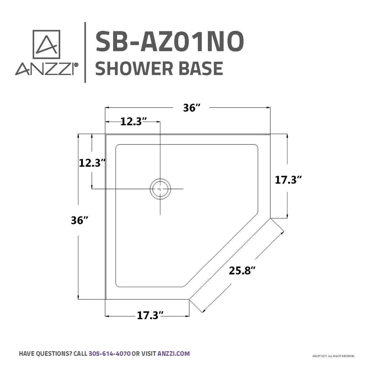 ANZZI SB-AZ01NO-R 36 in. x 36 in. Neo-Angle Double Threshold Shower Base in White