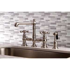 Kingston Brass KS7278AXBS English Country 8" Bridge Kitchen Faucet with Sprayer, Brushed Nickel