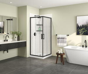 MAAX 107484-900-340-000 Scarlet 32 x 32 Acrylic Corner Drain Shower Kit in White with Clear Glass in Matte Black