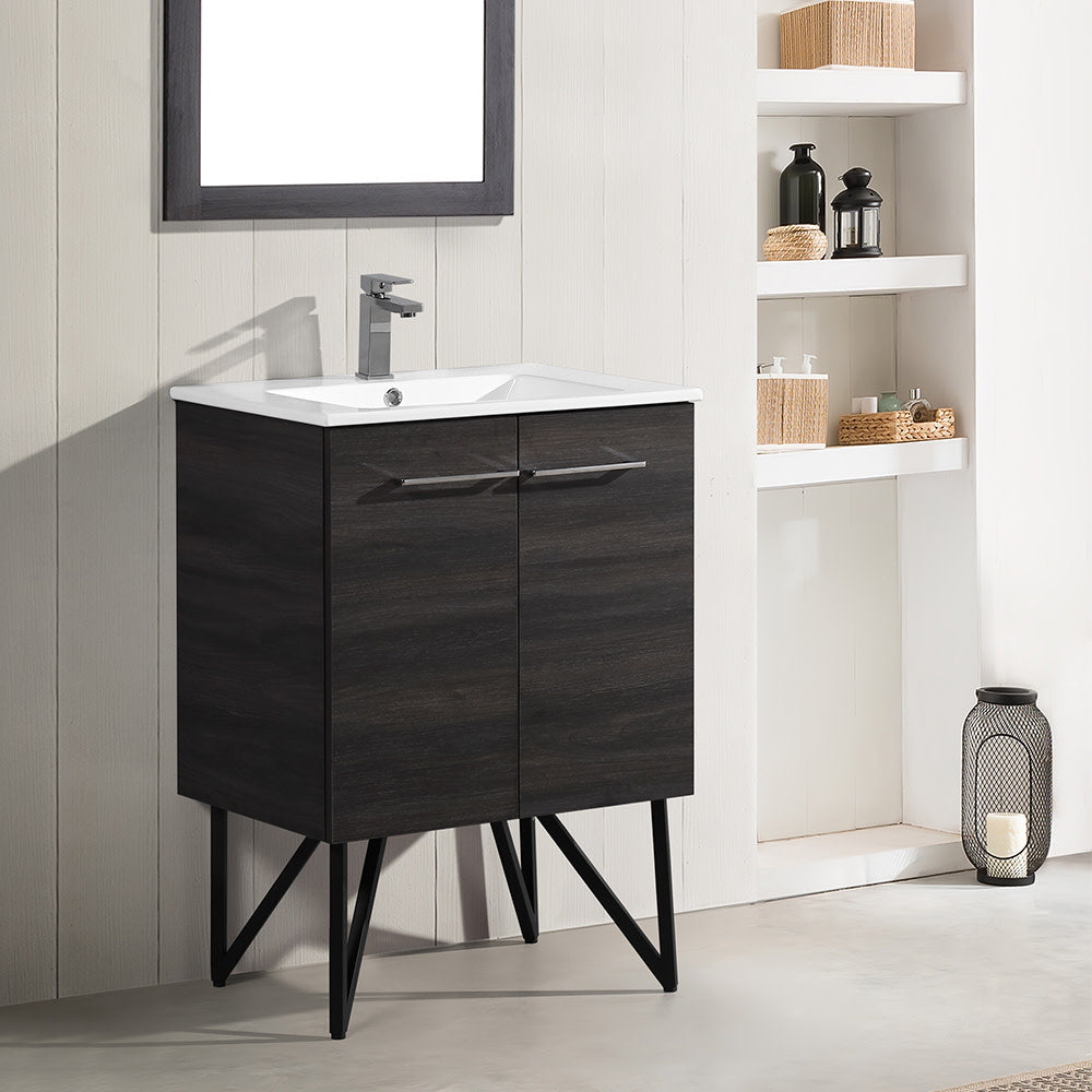 Annecy 24 Single, Black Walnut, Two Doors, Bathroom Vanity