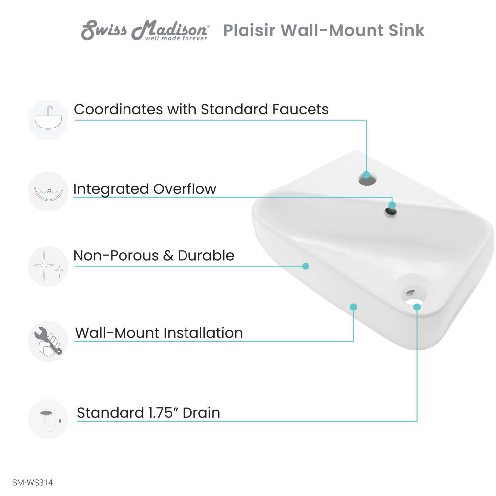 Plaisir 18 x 11 Ceramic Wall Hung Sink with Left Side Faucet Mount