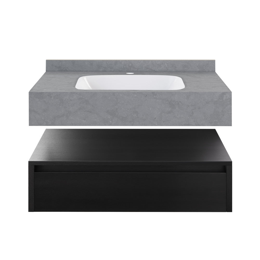 Avancer 36" Wall-Mounted Bathroom Vanity in Black Oak with Charcoal Grey Sink Top
