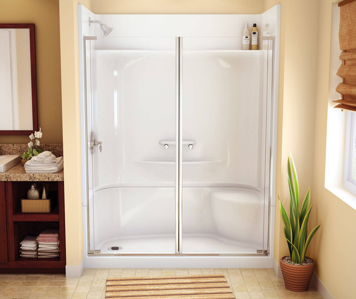 MAAX 145042-000-002-093 KDS 3460 AcrylX Alcove Center Drain Four-Piece Shower in White