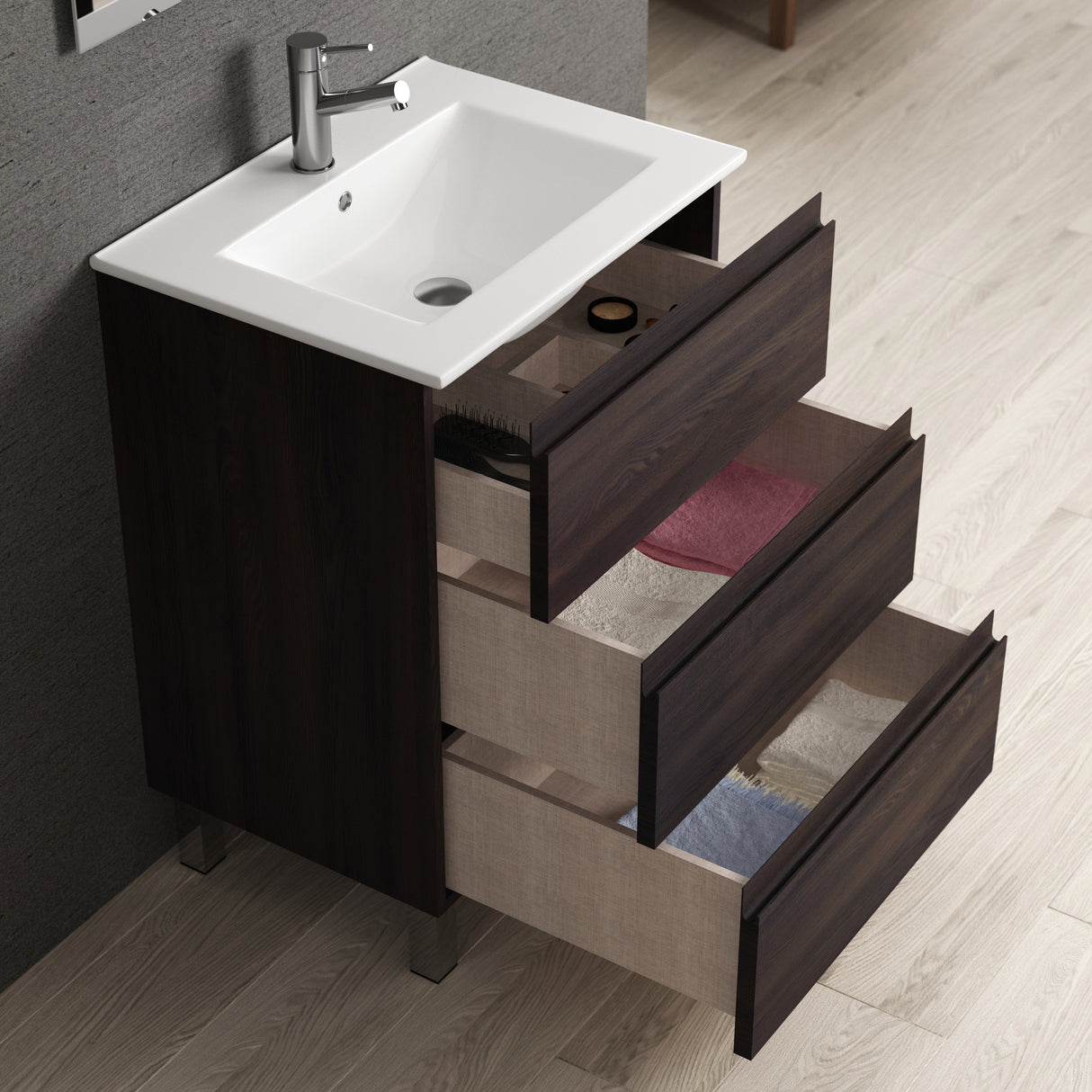 DAX Costa Engineered Wood and Vanity Cabinet with Porcelain Onix Basin, 24", Wenge DAX-COS012413-ONX