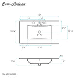 30" Vanity Top Bathroom Sink With 3 Holes in Matte Black