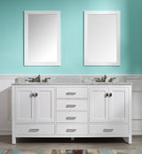 ANZZI VT-MRCT0072-WH Chateau 72 in. W x 22 in. D Bathroom Bath Vanity Set in White with Carrara Marble Top with White Sink