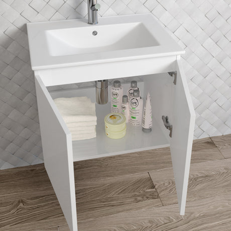 DAX Malibu Engineered Wood and Porcelain Onix Basin with Vanity Cabinet, 24", White DAX-MAL012411-ONX