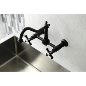 Kingston Brass KS1240AX Heritage Wall Mount Bridge Kitchen Faucet, Matte Black