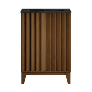 Troyes 24" Freestanding Bathroom Vanity in Brown Oak with Black Sink Top