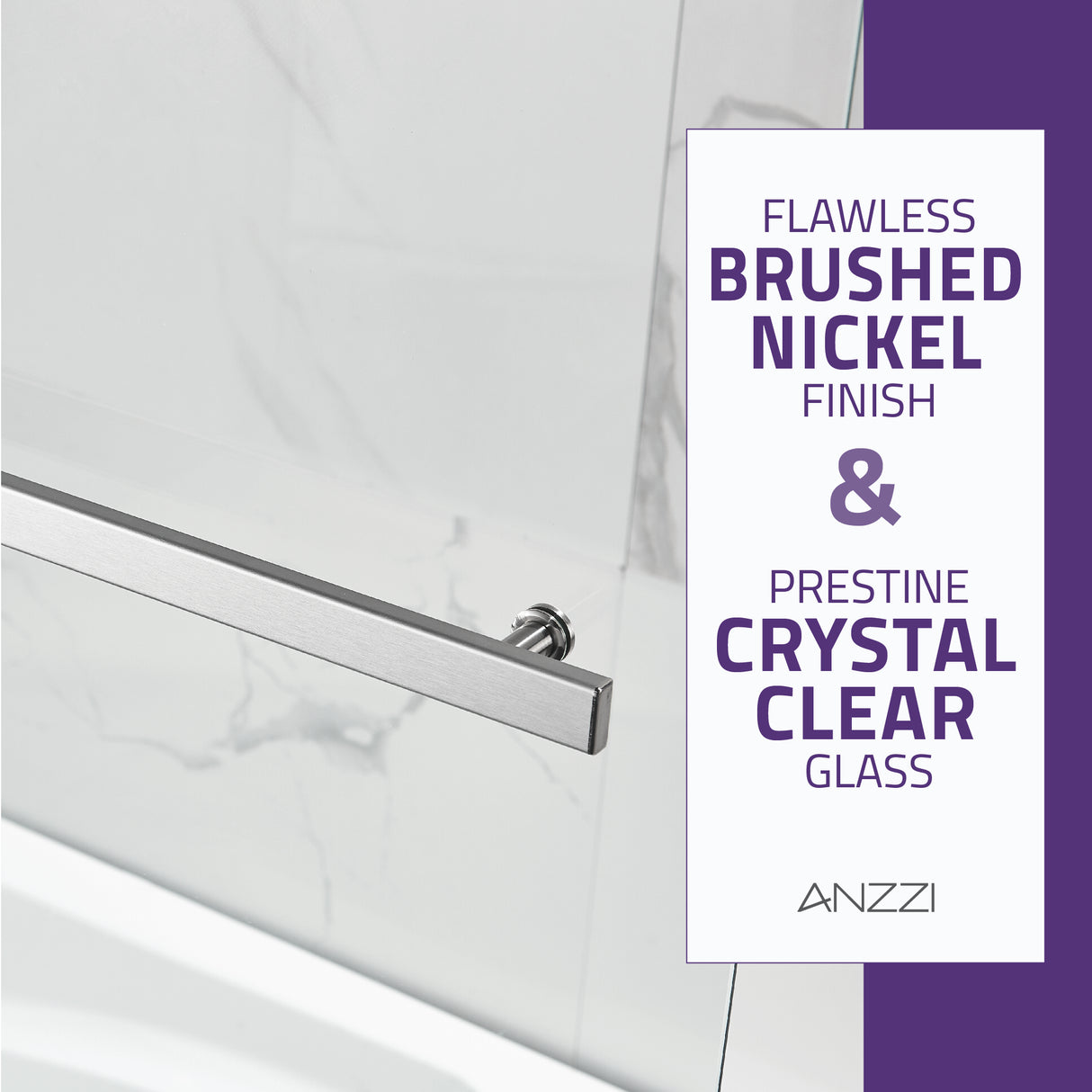 ANZZI SD05401BN-3260R 5 ft. Acrylic Right Drain Rectangle Tub in White With 48 in. x 58 in. Frameless Tub Door in Brushed Nickel