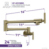 ANZZI KF-AZ258BG Braccia Series 24" Wall Mounted Pot Filler in Brushed Brass