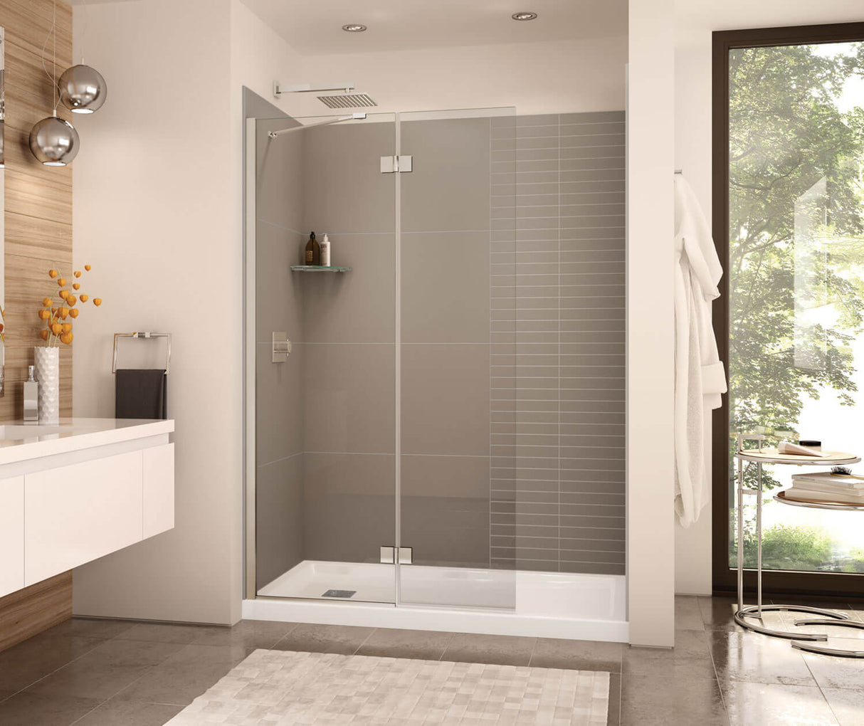 MAAX 137504-900-305-000 Edge Duo 42 x 75 in. 8 mm Pivot Shower Screen for Alcove Installation with Clear glass in Brushed Nickel