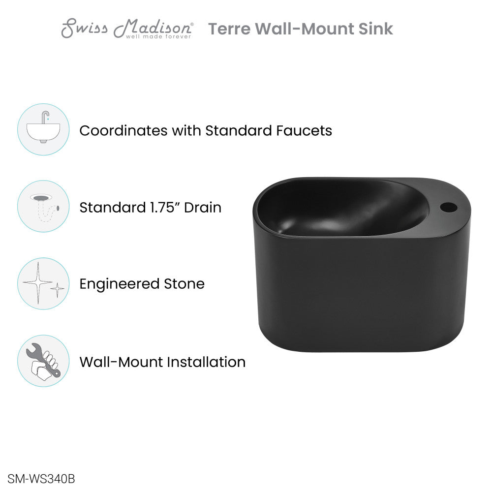 Terre 17.5" Right Side Faucet Wall-Mount Bathroom Sink in Black