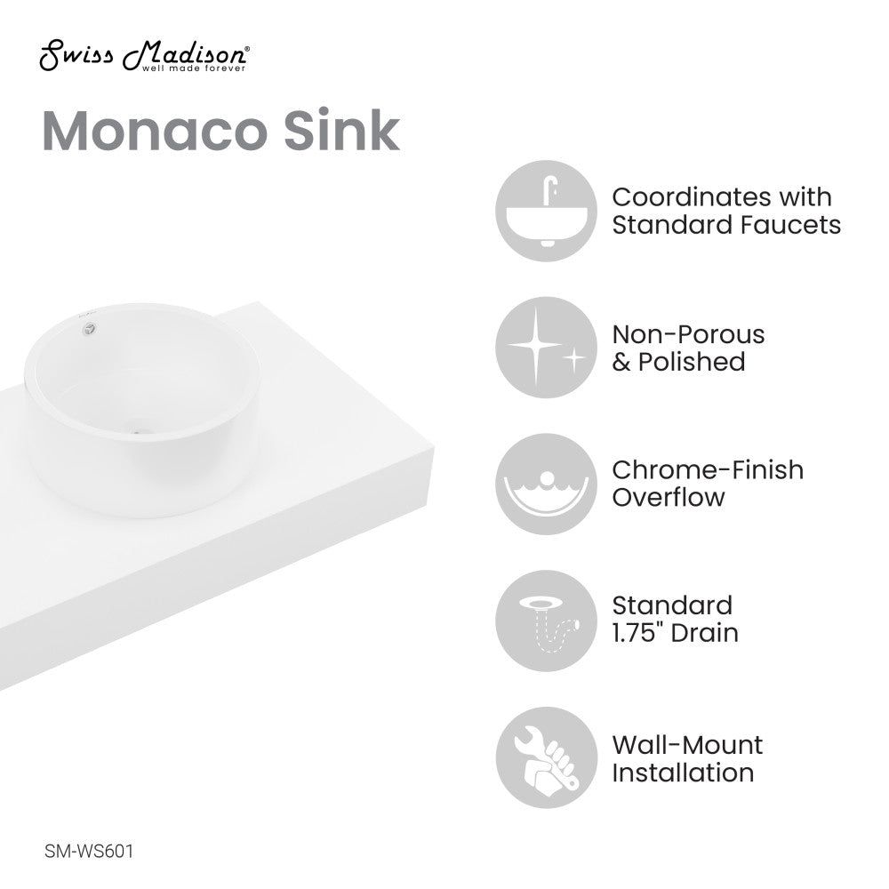 Monaco 36" Floating Bathroom Shelf with Vessel Sink in Glossy White