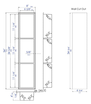 ALFI brand 8" x 36" Black Matte Stainless Steel Vertical Triple Shelf Bath Shower Niche