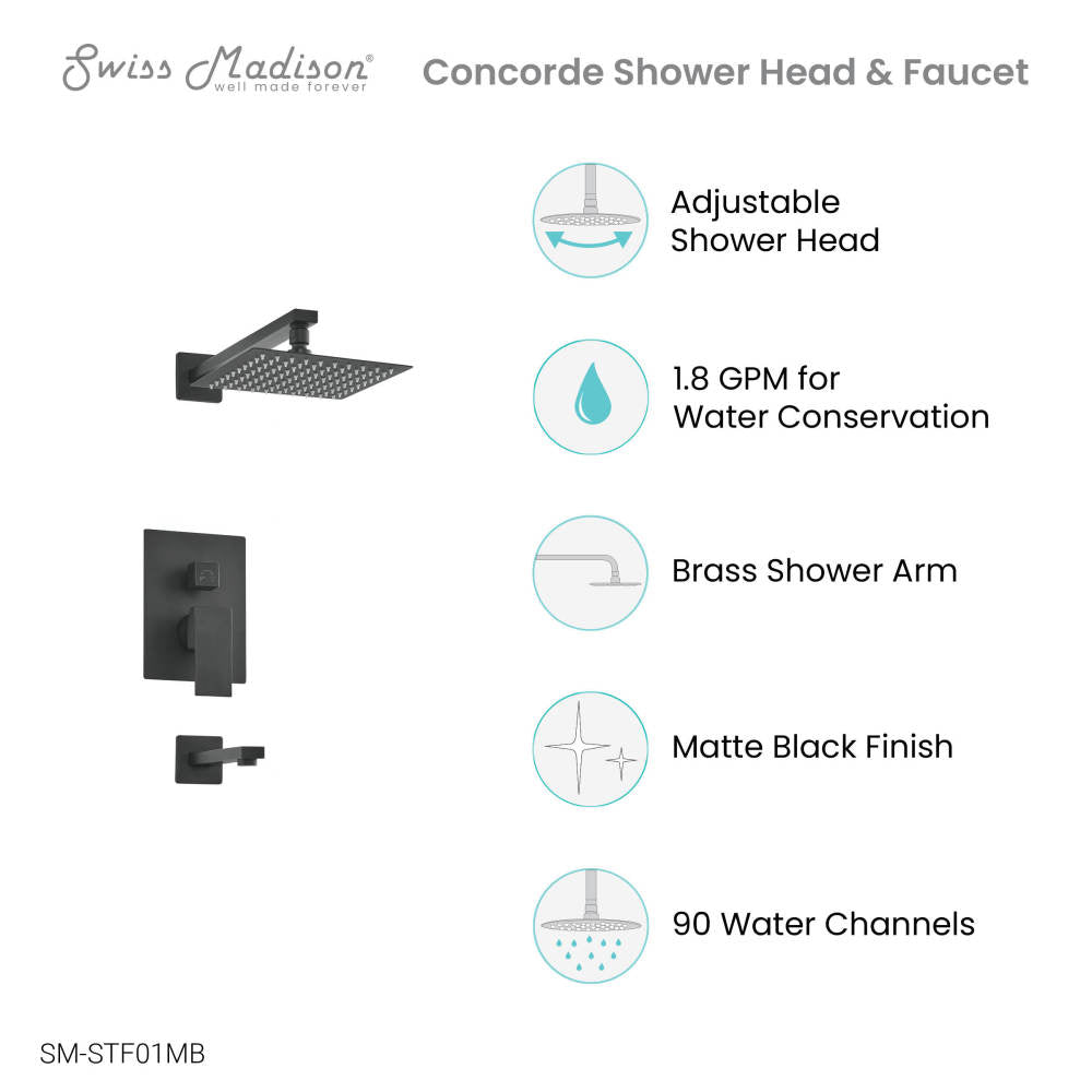 Concorde Single-Handle 1-Spray Tub and Shower Faucet in Matte Black (Valve Included)