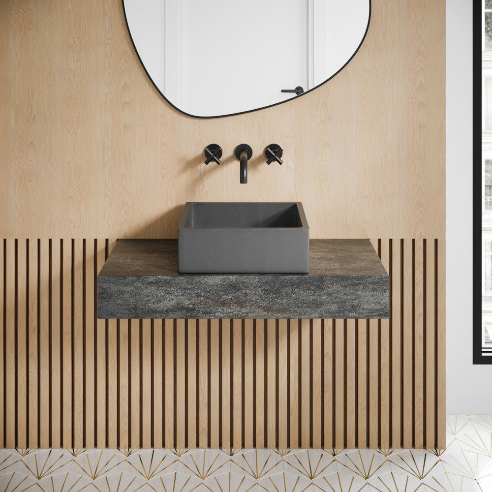 Lisse 15" Square Concrete Vessel Bathroom Sink in Dark Grey