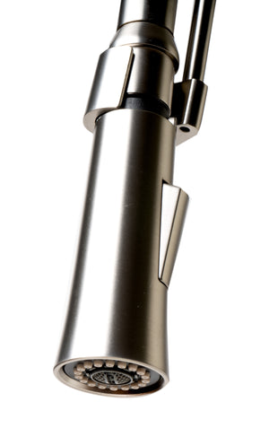 Brushed Nickel Square Kitchen Faucet with Black Rubber Stem