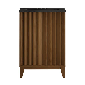 Troyes 24" Freestanding Bathroom Vanity in Brown Oak with Black 3-Hole Centerset Sink Top