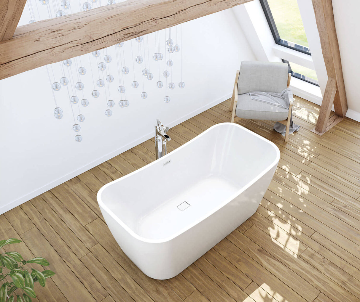 MAAX 106388-000-001-000 Villi 65 x 32 Acrylic Freestanding Center Drain Bathtub in White with White Skirt