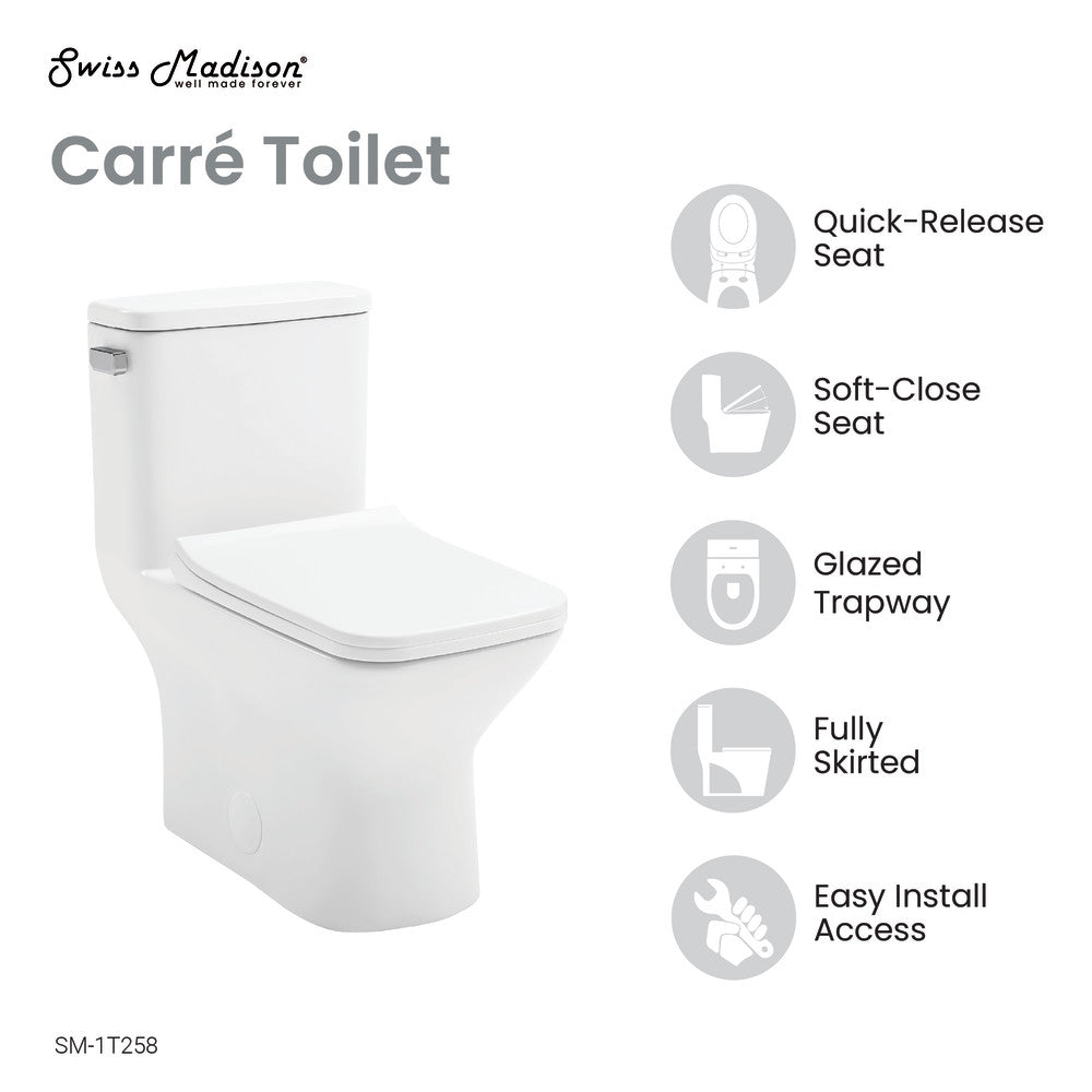 Carre One-Piece Square Toilet Left Side Flush Handle Toilet 1.28 gpf