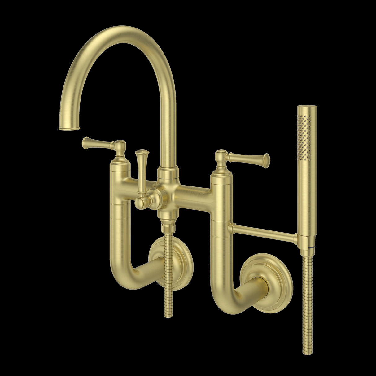 Tisbury Wall Mounted Tub Filler with Hand Shower in Brushed Gold