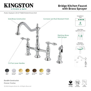 Kingston Brass KS1275TALBS Tudor Bridge Kitchen Faucet with Brass Sprayer, Oil Rubbed Bronze
