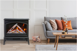 Amantii E70-NA Lynwood Series - 70 cm Freestand Electric Stove Featuring a Cast Iron Frame and a 10 Piece Birch Log Set