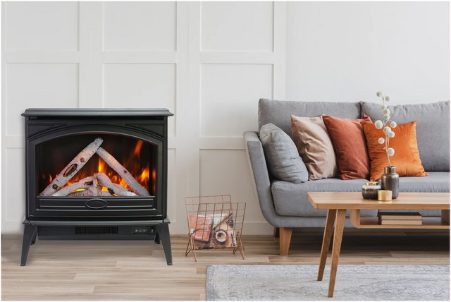 Amantii E70-NA Lynwood Series - 70 cm Freestand Electric Stove Featuring a Cast Iron Frame and a 10 Piece Birch Log Set