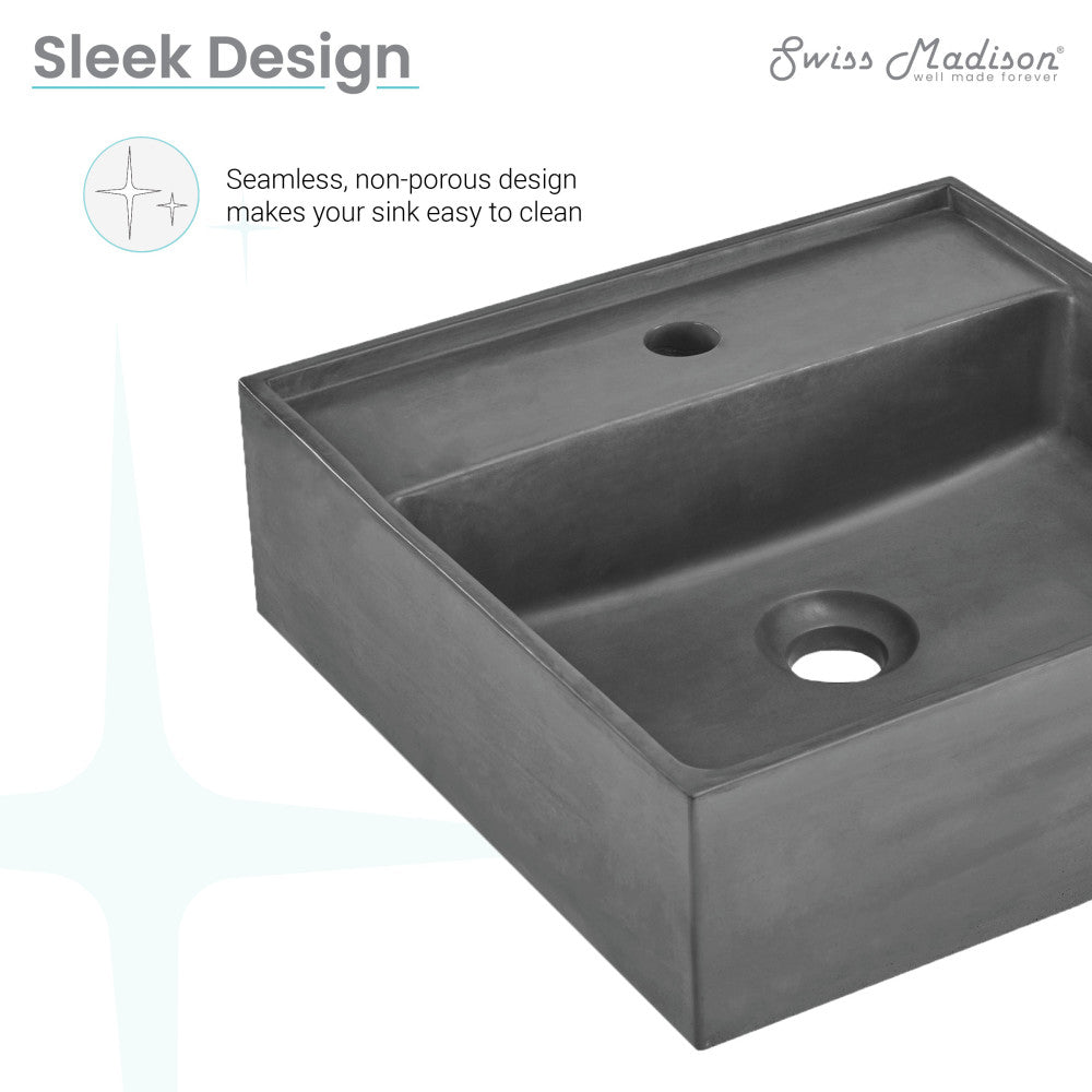 Lisse 23.5" Rectangle Concrete Vessel Bathroom Sink in Dark Grey