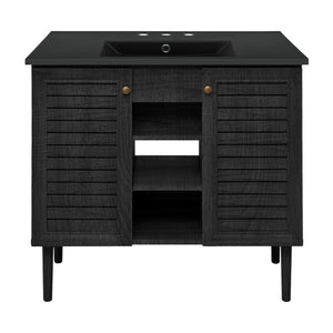 Bron 36" Freestanding Bathroom Vanity in Black Oak with Black 3-Hole Widespread Sink Top