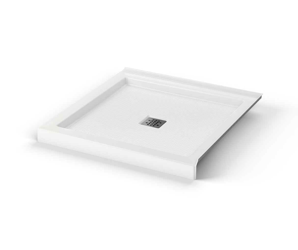 MAAX 420000-540-001-100 B3Square 3636 Acrylic Corner Left or Right Shower Base in White with Anti-slip Bottom with Center Drain