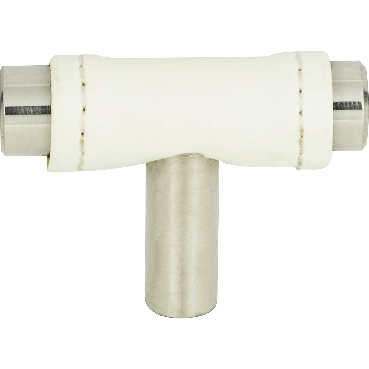 Atlas Homewares Zanzibar White Leather Knob 1 7/8 Inch Polished Chrome