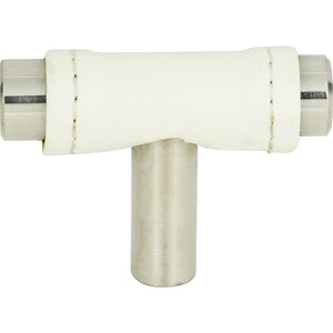 Atlas Homewares Zanzibar White Leather Knob 1 7/8 Inch Polished Chrome