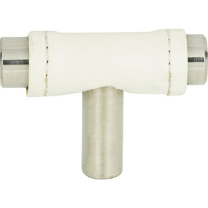 Atlas Homewares Zanzibar White Leather Knob 1 7/8 Inch Polished Chrome