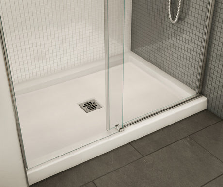 MAAX 420003-541-001-100 B3Square 4836 Acrylic Alcove Shower Base in White with Anti-slip Bottom with Center Drain