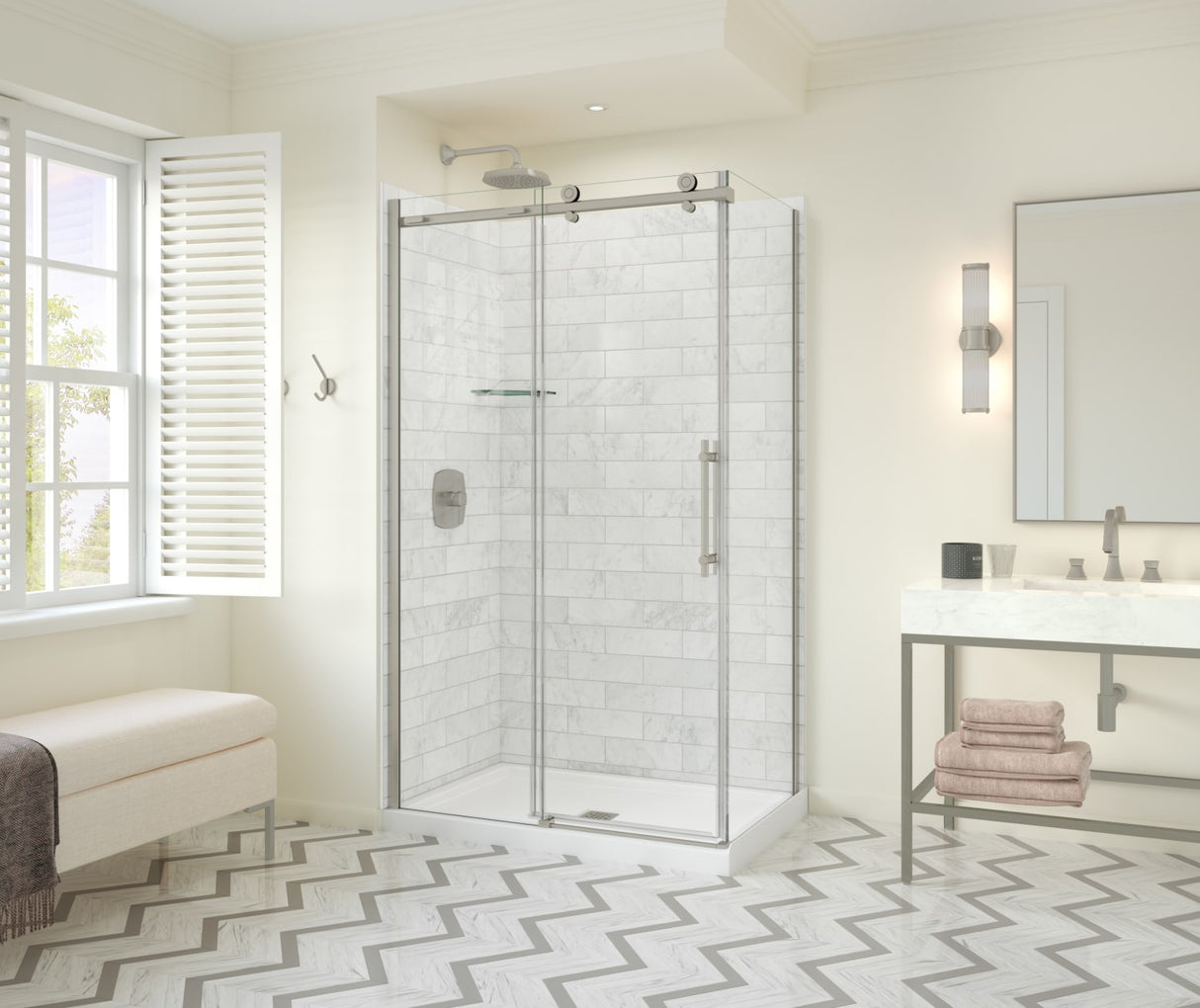 MAAX 107545-900-305-000 Odyssey SC 48" x 32" x 78" 8mm Sliding Shower Door for Corner Installation with Clear glass in Brushed Nickel